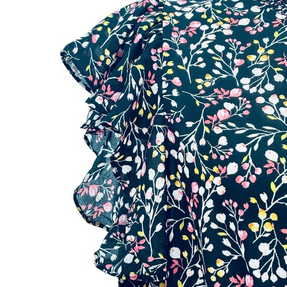 Micro Floral Print Smocked Waist Ruffle Sleeve Dress Large Boho Chic Cottagecore - Picture 12 of 15